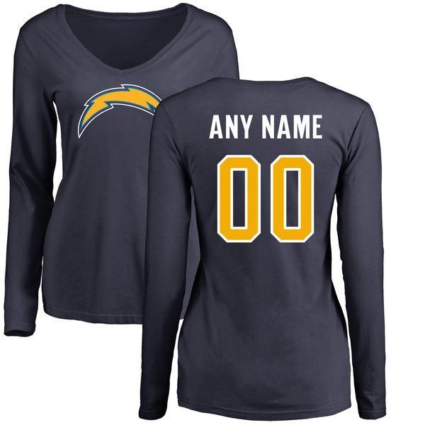 Women Los Angeles Chargers Fanatics Branded Navy Custom Name and Number Slim Fit V-Neck Long Sleeve NFL T-Shirt->->Sports Accessory
